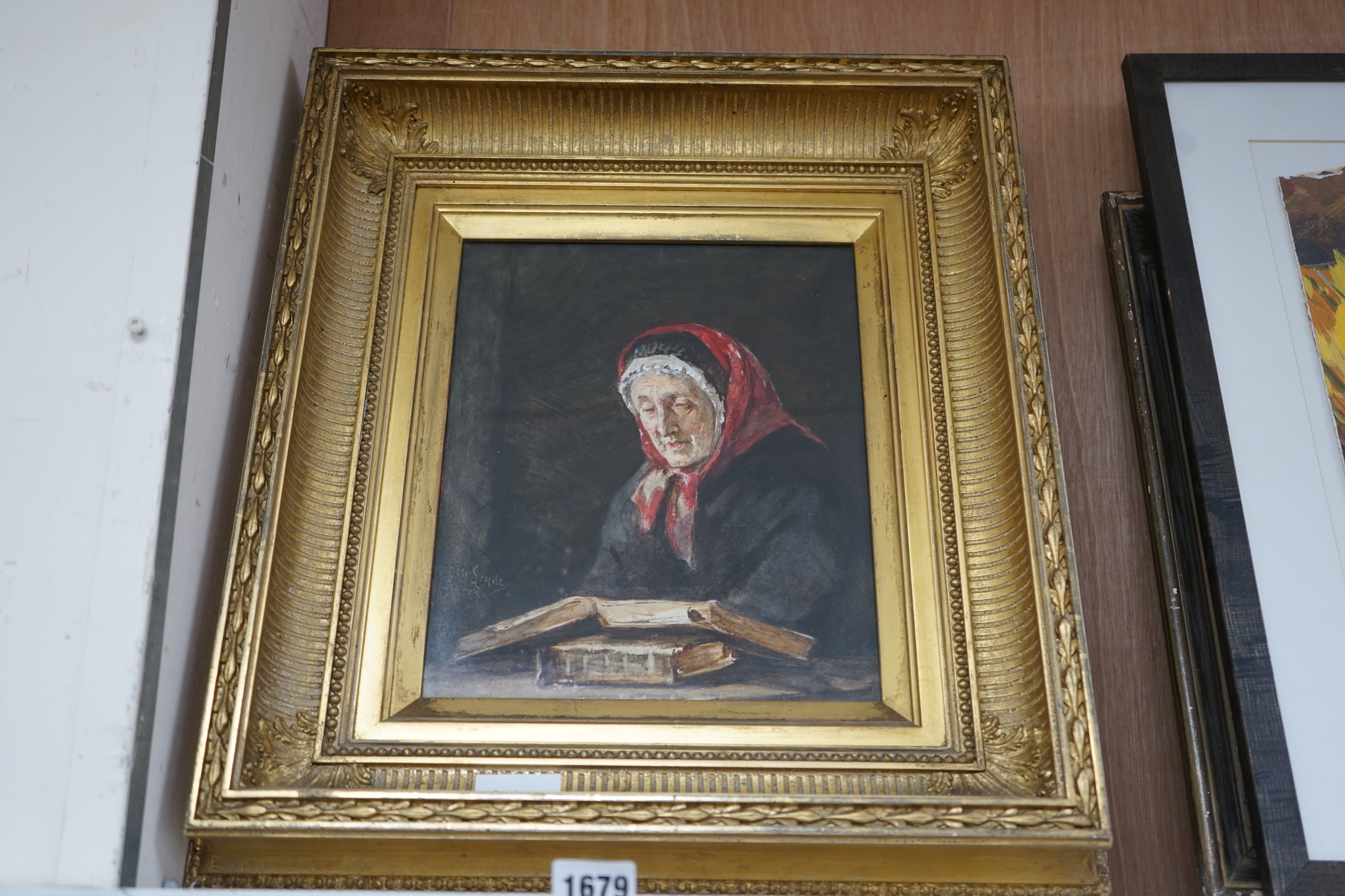 Otto Theodor Leyde R.S.A (1835-1897), watercolour, Study of an elderly woman reading, signed, 28.5 x 23cm, ornate gilt framed. Condition - good